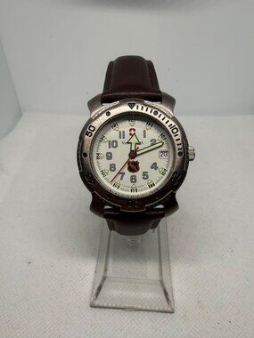 Victorinox Swiss Army NHL Men's White Dial Rotating Bezel Brown Leather Watch